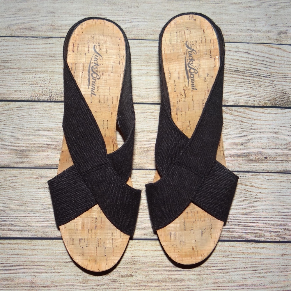 Lucky Brand Black Miller Platform Cork Wedges
